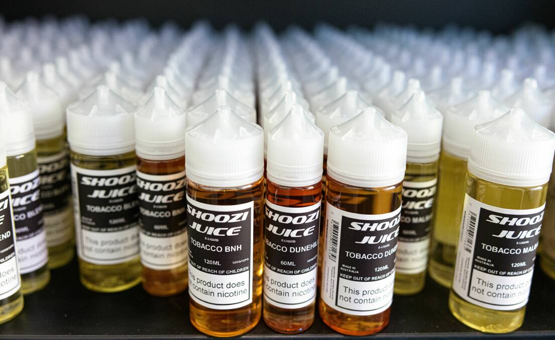 Some of the nicotine-laden liquid that tops up a vape. Picture by Sitthixay Ditthavong