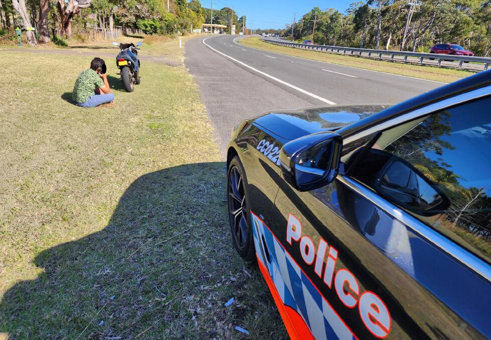 The teenage rider was fined for riding an unregistered motorbike on the highway with no helmet on. Picture supplied by NSW Police