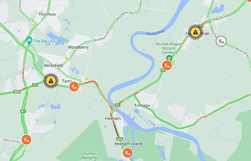 Yellow caution signs indicate the areas holiday traffic is expected. Picture by Live Traffic NSW