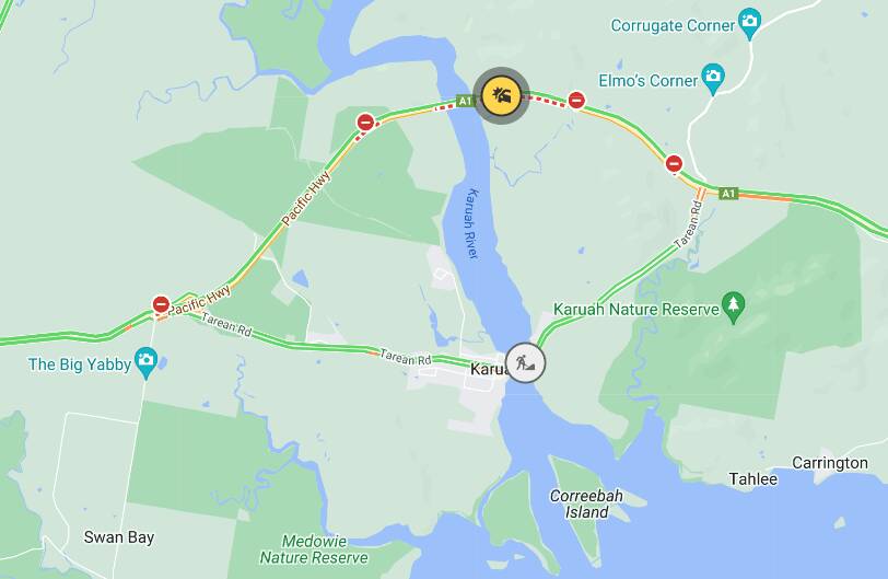 Southbound traffic on the Pacific Highway was being diverted via Karuah. Picture from Live Traffic NSW