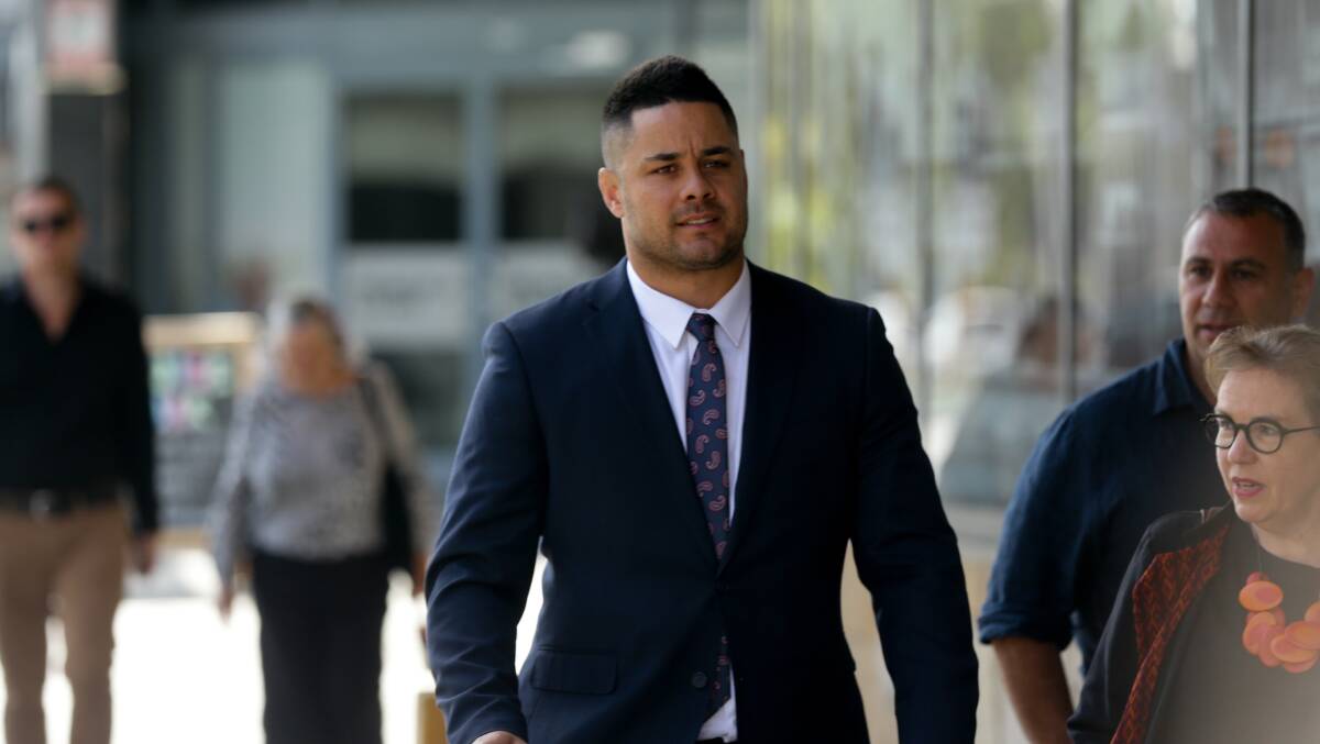 Jarryd Hayne arriving at Newcastle court for his trial in 2020. Picture by Jonathan Carroll