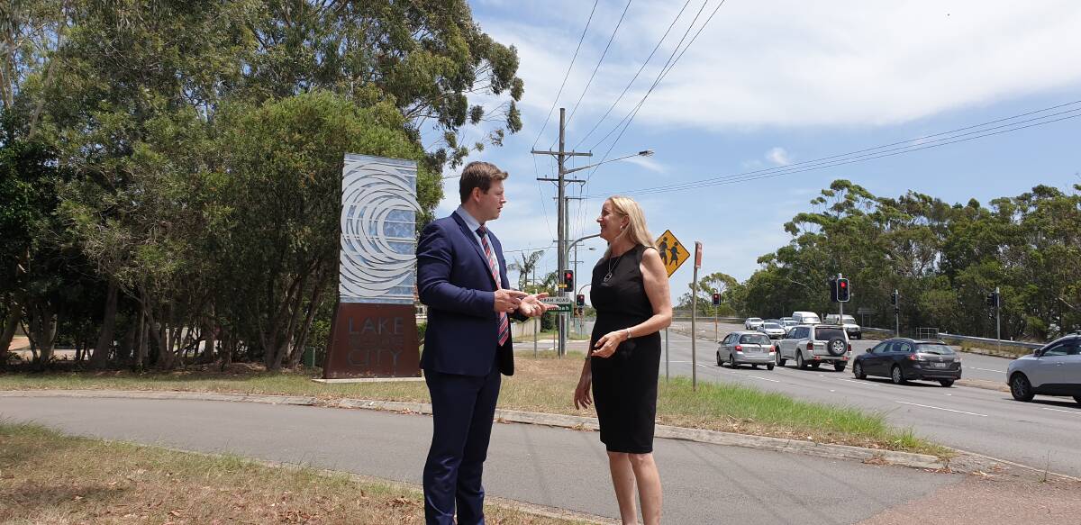 UPGRADE: Scott Farlow MLC and Liberal candidate for Charlestown, Jennifer Barrie at the intersection of City Road at Kahibah Road and Northcott Drive where upgrades are set to take place next year. 
