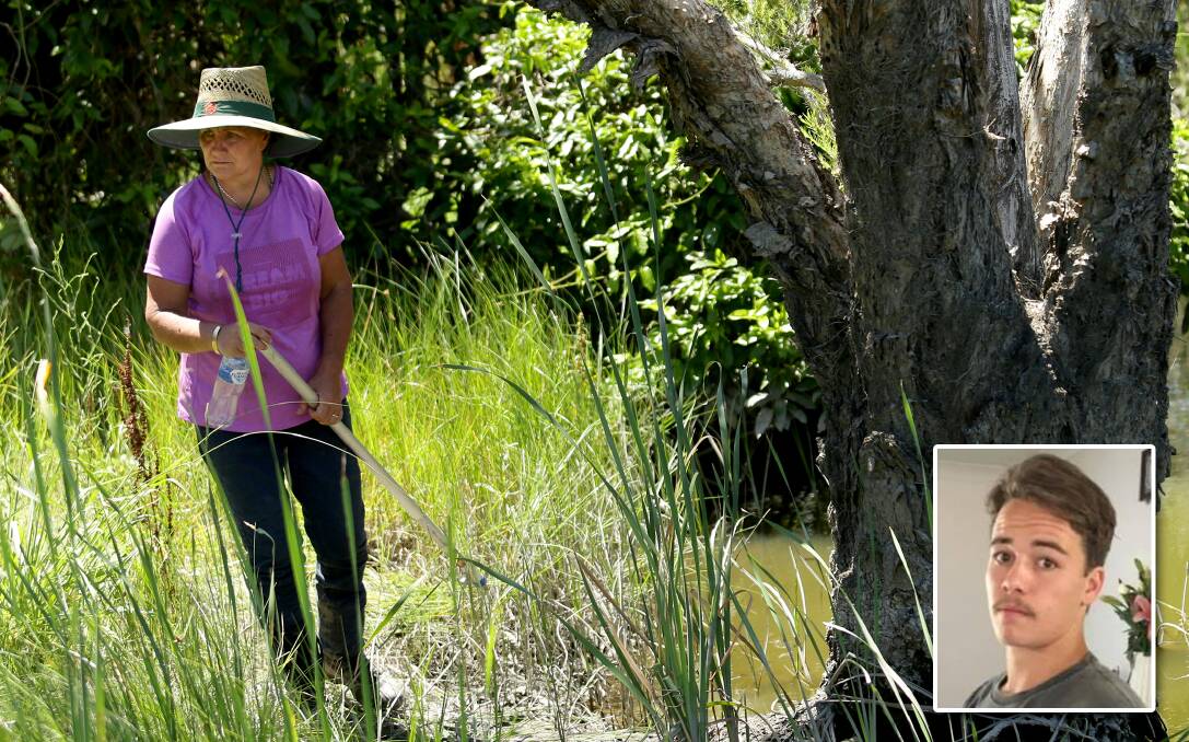 HOPE: Karen Gudelj led a search for her son, Zac Barnes, inset, in bush near Metford railway station on Sunday. Picture: Jonathan Carroll