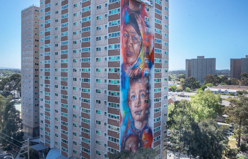 Unique: Matt Adnate and collective Juddy Roller completed the tallest mural in the Southern Hemisphere in Melbourne in October. Picture: Simon Schluter