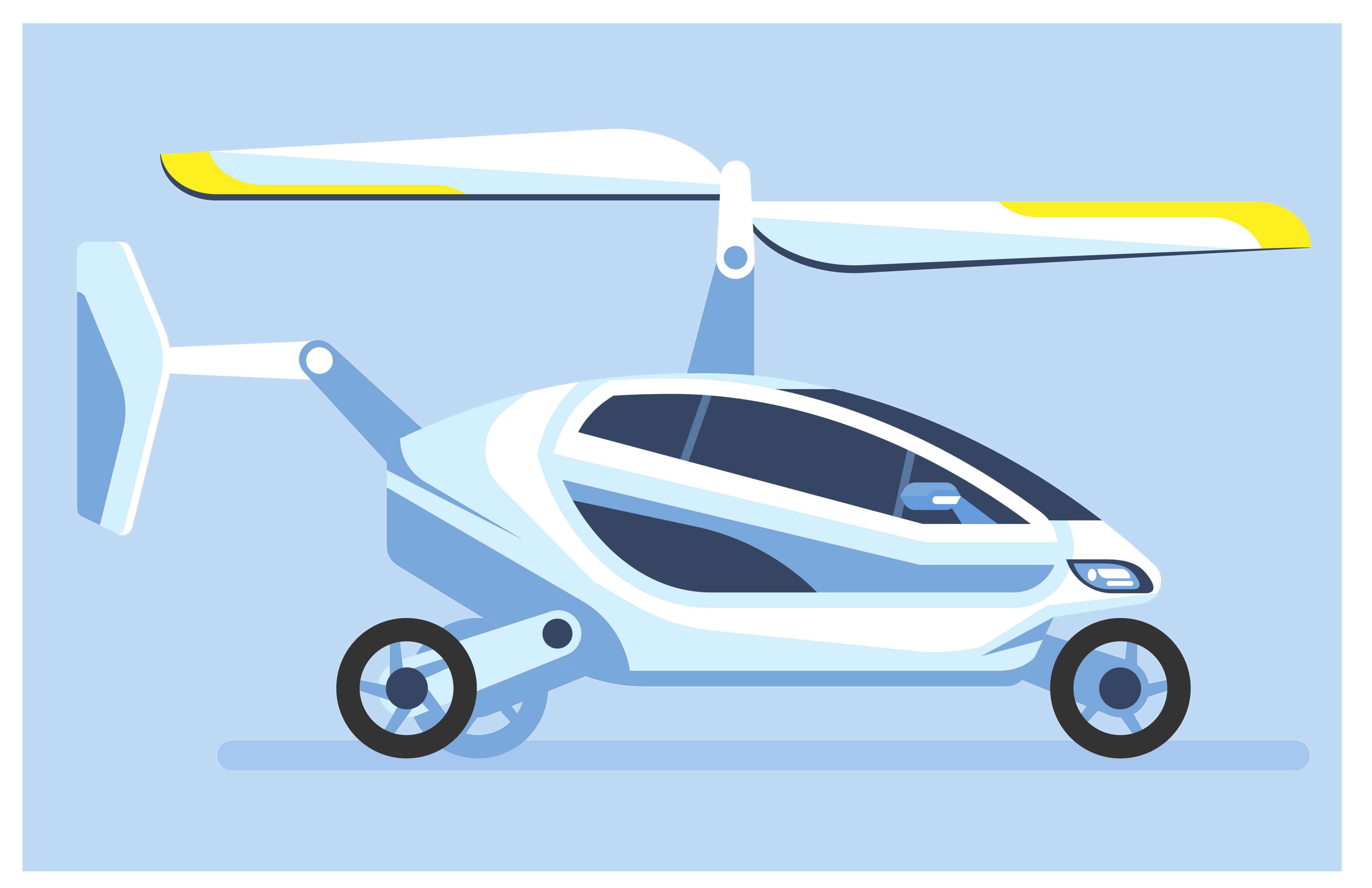 Cartoon illustration of a futuristic flying car over cloudy sky Stock Photo  - Alamy