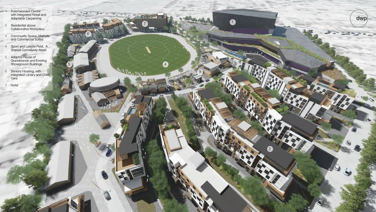 A community sports field is at the centre of the design while a new hotel, entertainment centre and terrace housing are other notable features. Picture: supplied