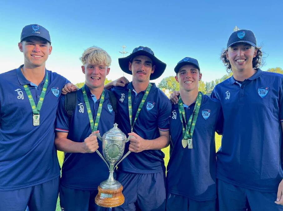 Newcastle players Jamie Dickson, Jacob Curry, Kel Wilson, Lachlan Williams and Austen Hiskens with the under-17 national title. Picture supplied