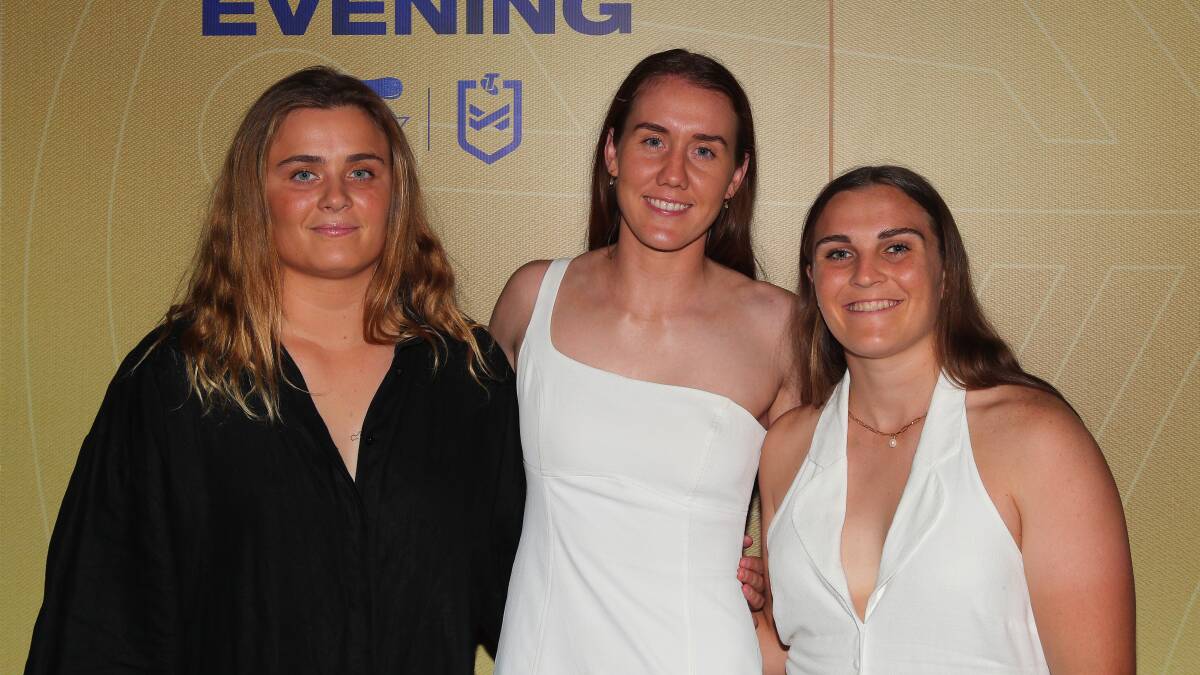 Hannah Southwell, Tamika Upton and Jesse Southwell attend last year's NRLW awards evening for the Newcastle Knights. Picture by Peter Lorimer