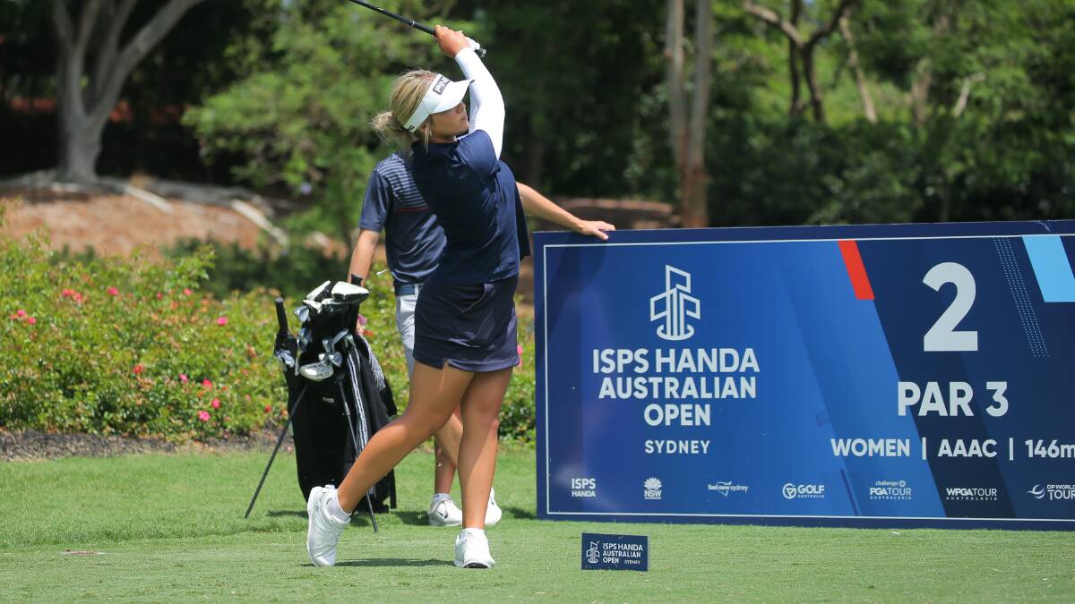 Newcastle teenager Ella Scaysbrook practices on Wednesday ahead of her Australian Open debut. Picture Golf NSW