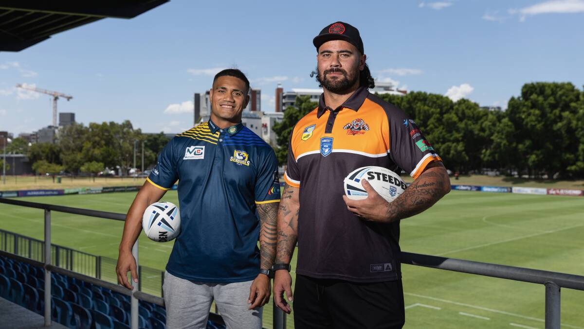 Newcastle RL recruits Peter Matat'utia (Lakes) and David Fifita (Entrance) at No.2 Sportsground on Thursday. Picture by Marina Neil