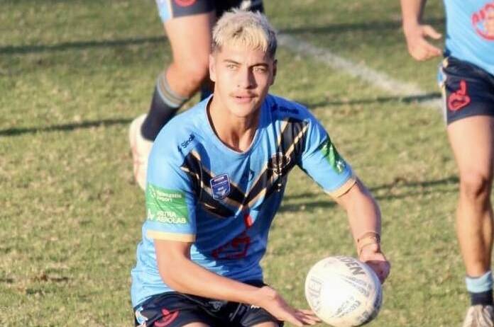 Logan Aoake playing Newcastle Rugby League in 2023. Picture courtesy of Northern Hawks (Mummarazzi)