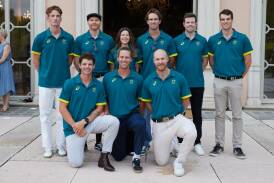 Olympic champion Spencer Turrin (back row, second from left) with the Aussie men's eight crew bound for Paris. Picture by Rowing Australia