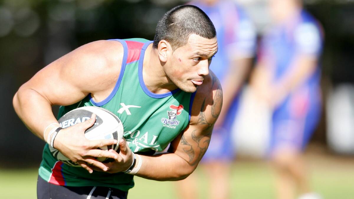 Wyong recruit Zane Tetevano training with the Knights in 2011. Picture by Ryan Osland