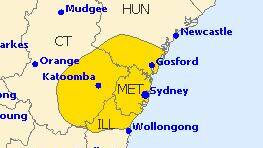 The Bureau warning, issued at 11am on Tuesday, includes parts of the Hunter. Picture: Bureau of Meteorology