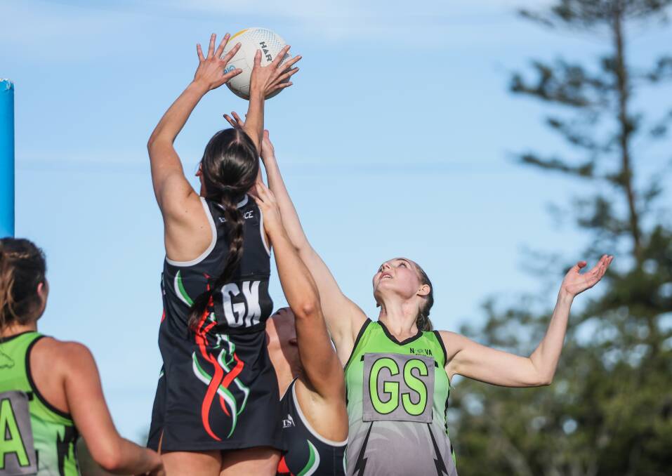Minor semi-final action between Nova Thunder and West Leagues Balance at National Park on Saturday. Pictures by Marina Neil