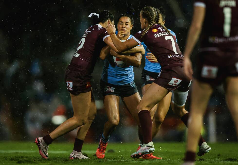 Newcastle's Yasmin Clydsdale in action during this year's first-ever three-match State of Origin series for women. Picture by Marina Neil