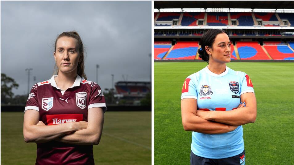 Knights teammates Tamika Upton, left, and Yasmin Clydsdale will go head to head in Origin II in Newcastle next week. Pictures by Marina Neil and Peter Lorimer