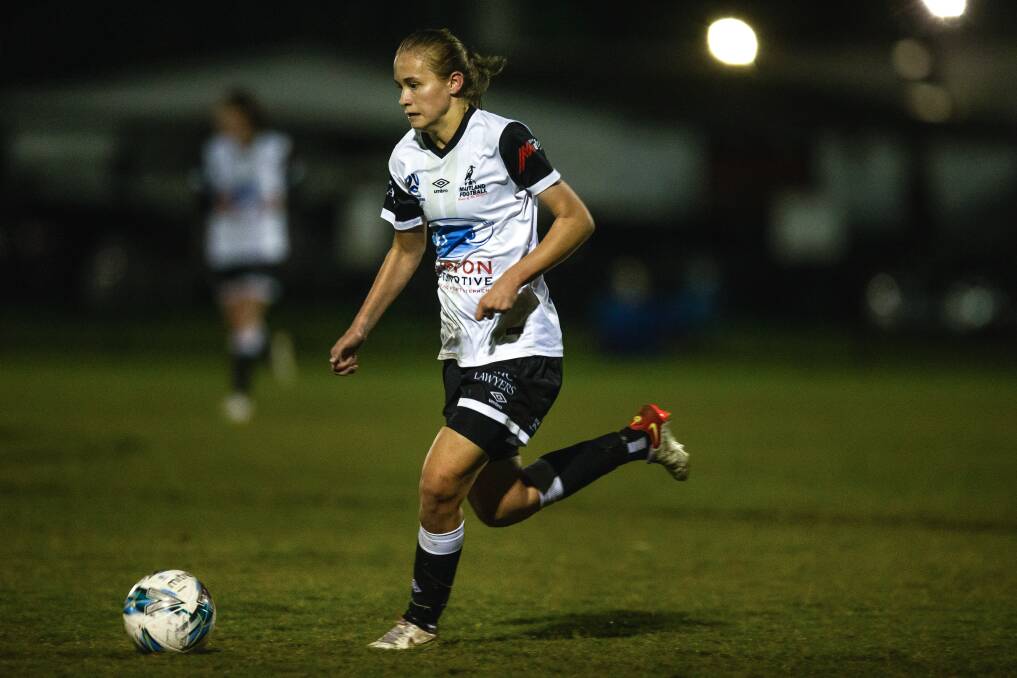 Chelsea Greguric, pictured in action last season, scored four goals in Maitland's win over Broadmeadow on Sunday. Picture by Marina Neil