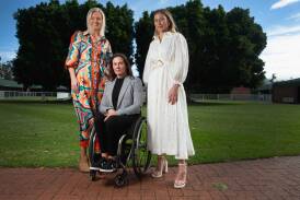 RDA Hunter's Leigh Killian, Paralympian Christie Dawes and Wallaroos halfback Layne Morgan at the SupportHer Co launch at Newcastle racecourse on Thursday. Picture by Marina Neil