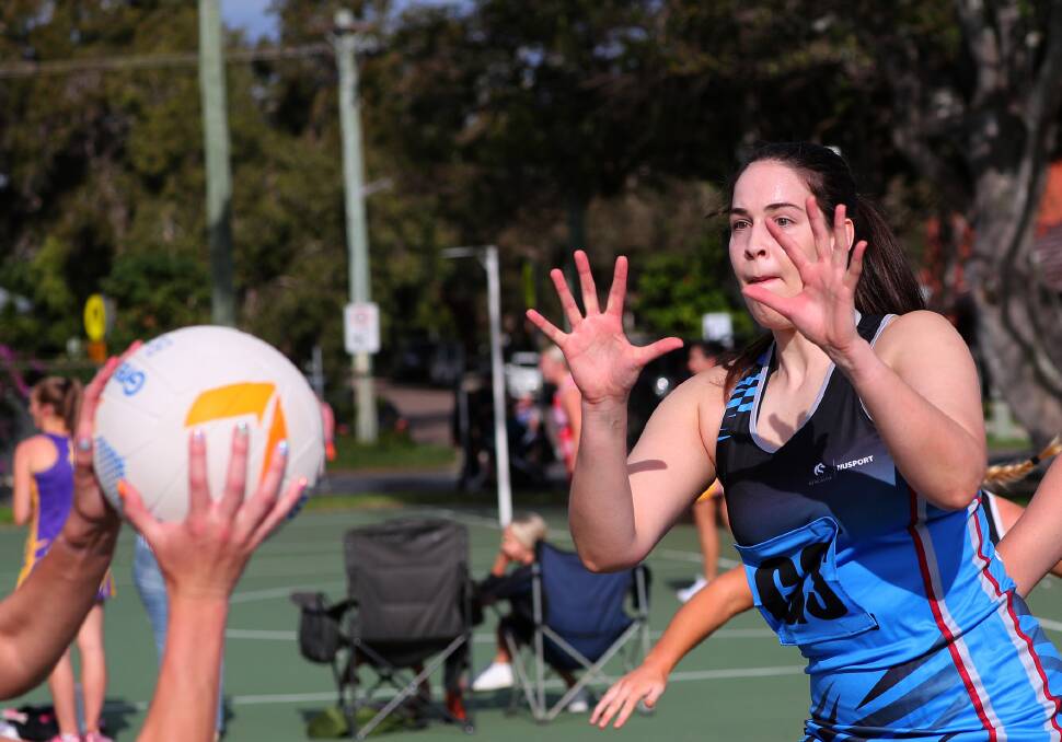 Goal shooter Sabina Gomboso came off the bench for the final quarter of University of Newcastle's nail-biting win over Nova at National Park on Saturday. Picture by Peter Lorimer