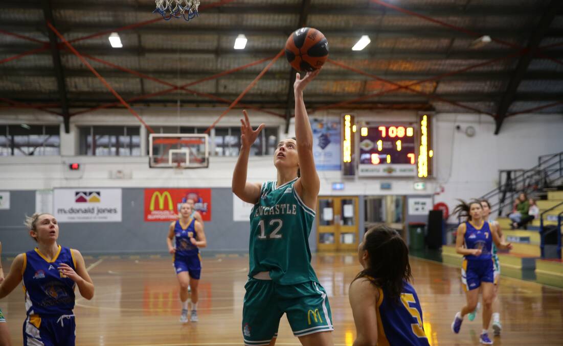 Rachael McGinniskin, pictured in action for Newcastle in 2021, produced seven points and four rebounds as the Newcastle Falcons beat Sutherland in their NBL1 East season-opener on Saturday. Picture by Jonathan Carroll