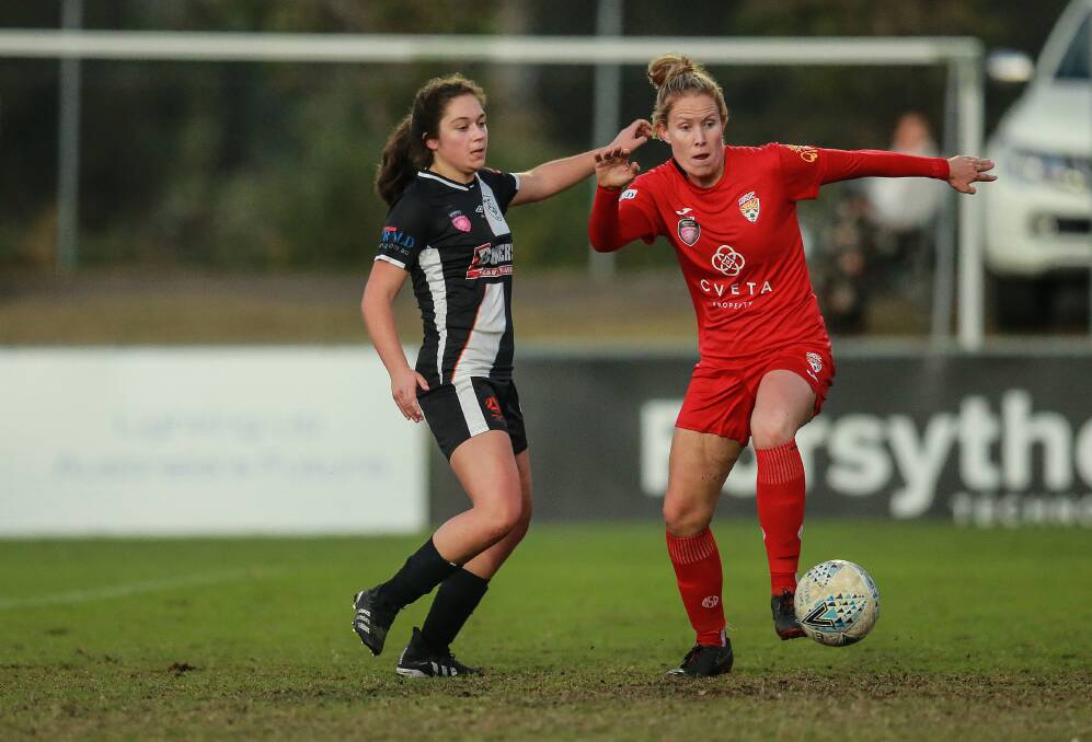 Kirstyn Antoni, right, combined well with Kobie Ferguson in the middle of the park for Broadmeadow on Tuesday night. Picture by Marina Neil