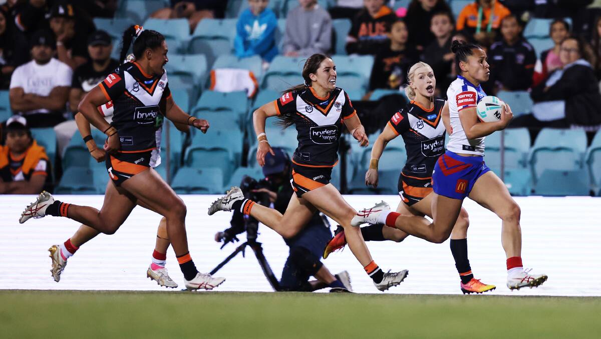 Abigail Roache produced two second-half tries as Newcastle defeated the West Tigers at Leichhardt Oval on Thursday night. Picture Getty Images
