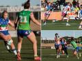 Knights five-eighth Georgia Roche (main) plus development players Lilly-Ann White (top right) and Evah McEwen (bottom right) in action against Canberra in an NRLW trial at Wagga Wagga on July 6. Pictures by Bernard Humphreys