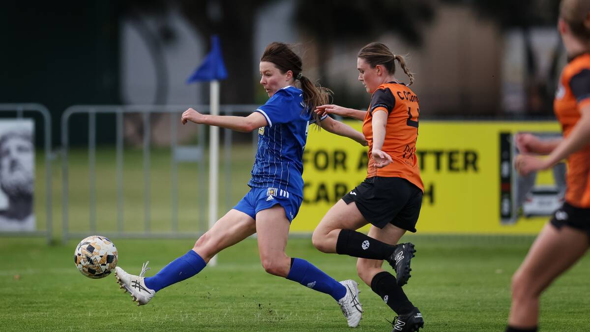 Midfielder Elodie Dagg, pictured in action last season, scored and played a foot in Olympic's other two goals against Azzurri on Saturday. Picture by Marina Neil