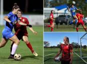 Azzurri's Ella Joyce (main picture) scored on Saturday; Olympic's Jemma House (top right) leads the golden boot race; and Gema Simon (bottom right) was back in action. Pictures by Sproule Sports Focus, Marina Neil and Simone De Peak