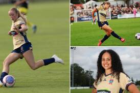 Newcastle Jets players Emma Dundas (main), Lara Gooch (top right) and Milan Hammond (bottom right) have been named in the Young Matildas squad. Pictures by Jonathan Carroll and Peter Lorimer