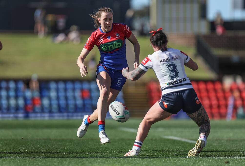 Knights fullback Tamika Upton, pictured in action against the Sydney Roosters at McDonald Jones Stadium last season. Picture by Marina Neil