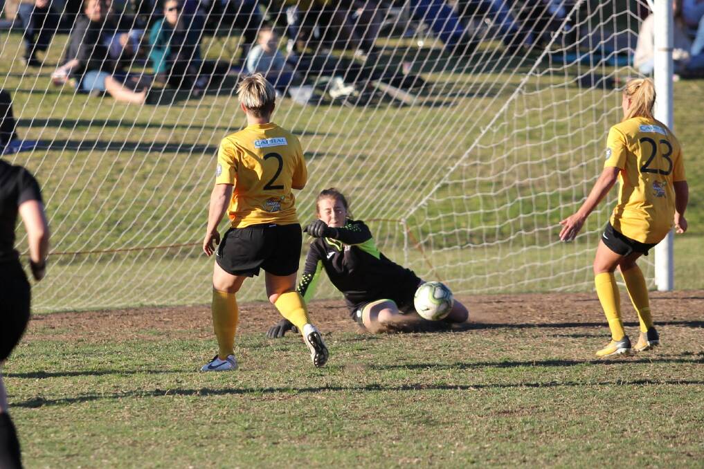 Goalkeeper Maddison Latter in action for Warners Bay in Herald Women's Premier League this season. Picture: Jeff Keating