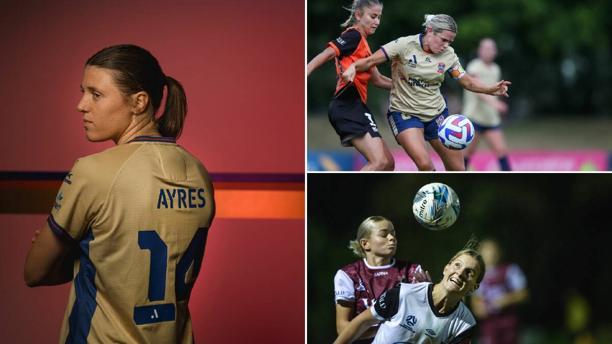 Jets teammates Melina Ayres (main) and Cassidy Davis (top right) went head to head in NPLW on Sunday while Bronte Peel (bottom right) added to her growing season goal tally. Pictures by Marina Neil