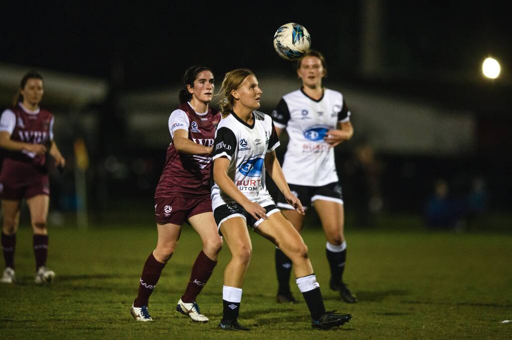 Maitland striker Bronte Peel, pictured in 2022, is leading the race for NPLW golden boot. Picture by Marina Neil