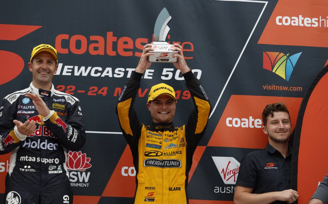 Tim Slade on the podium in Newcastle. Picture supplied 