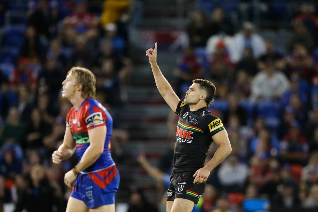 Nathan Cleary after kicking one of his two field goals. Picture by Jonathan Carroll