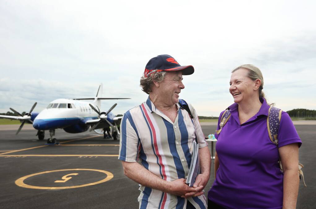 SEEKING SUNSHINE: Cooranbong couple Graham and Caryn Crouch, aged 56 and 57 respectively, snapped up $199 one-way tickets to the Sunshine Coast as soon as they heard of FlyPelican's direct flights. Picture: Simone De Peak