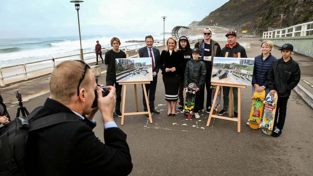 SPOT ON: Skaters and government officials at the announcement on Tuesday. 