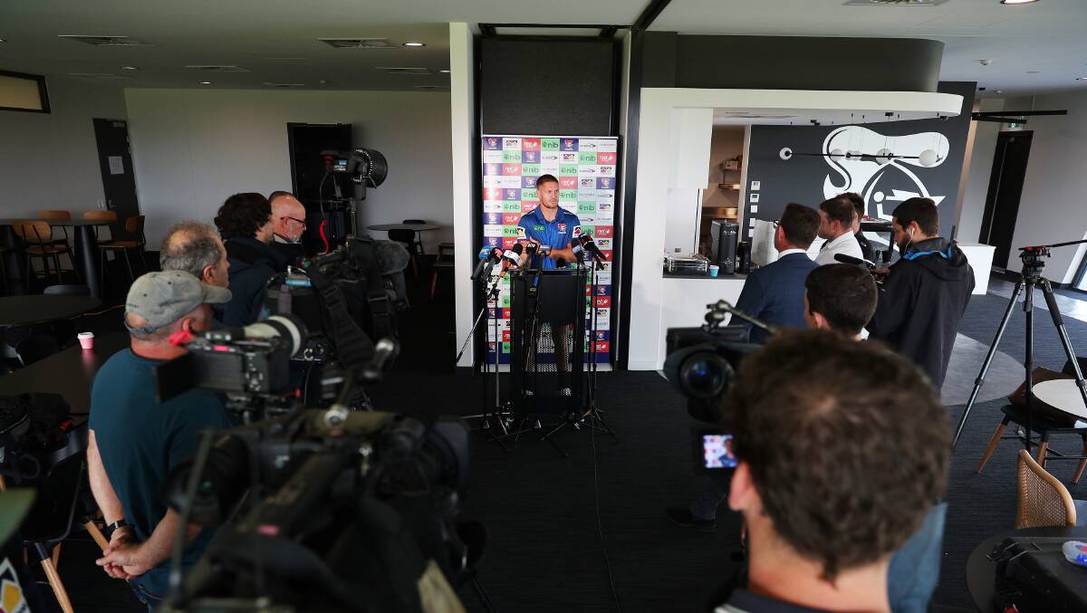 Ponga's press conference on Friday. Picture by Peter Lorimer 