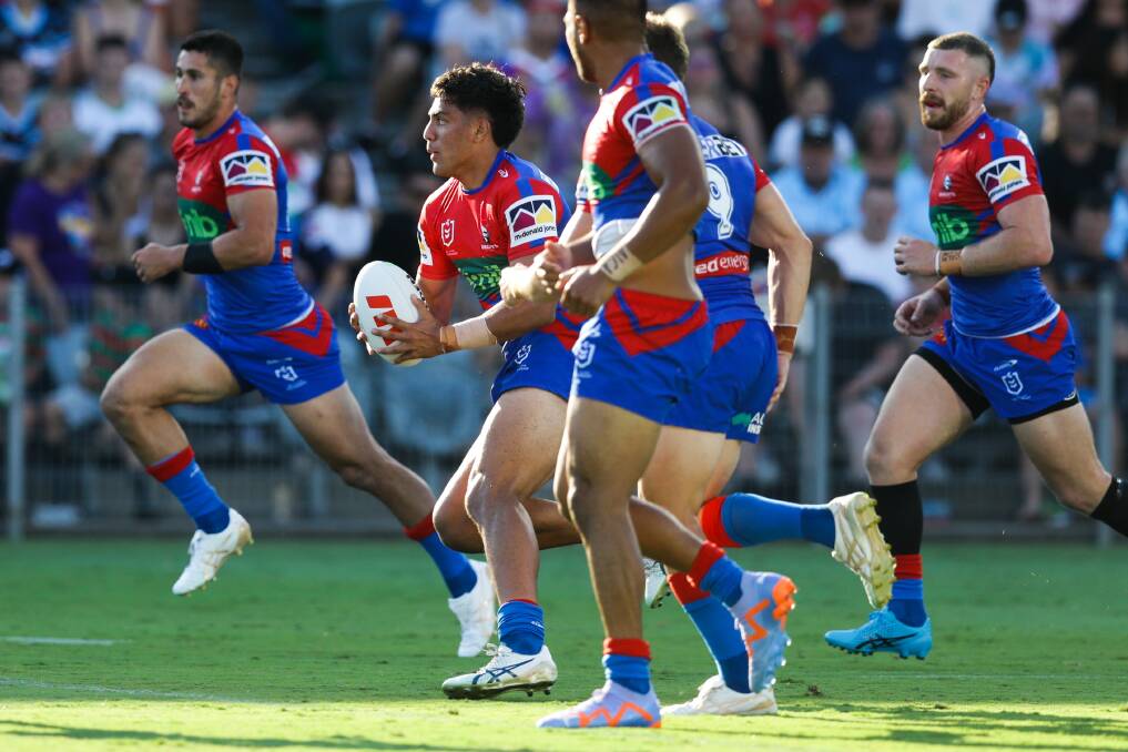 Krystian Mapapalangi playing against Cronulla in a pre-season trial this month. Picture by Jonathan Carroll 