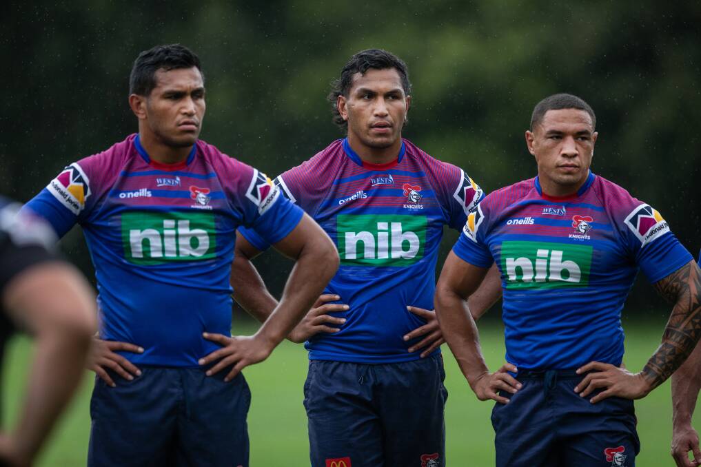 Tyson Frizell, right, with Daniel and Jacob Saifiti. Picture by Marina Neil