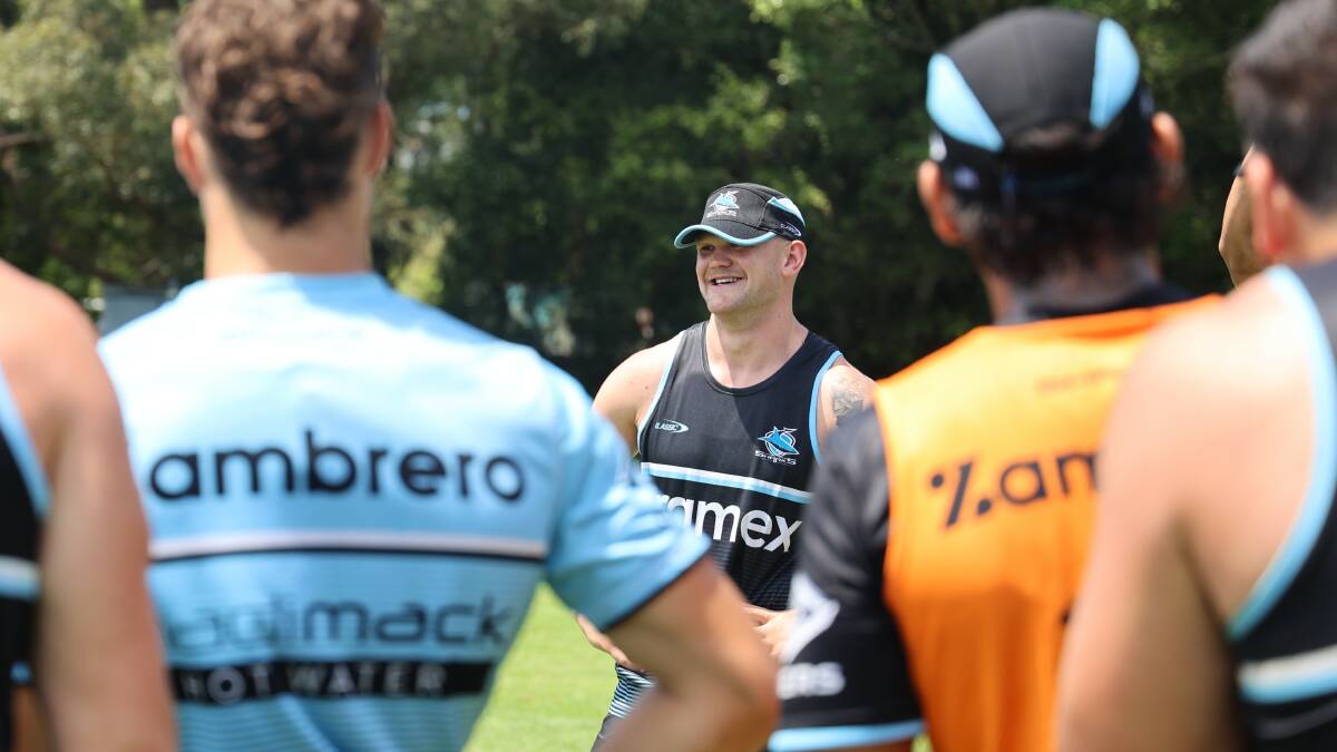 Bradbury shares a laugh with his new teammates. Picture Sharks Media