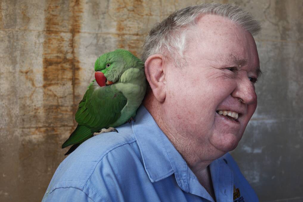 Fort Scratchley president Frank Carter with Wing Commander Lynyrd Skynyrd (Free bird squadron) share a bonding moment on Thursday afternoon. Picture by Simone De Peak