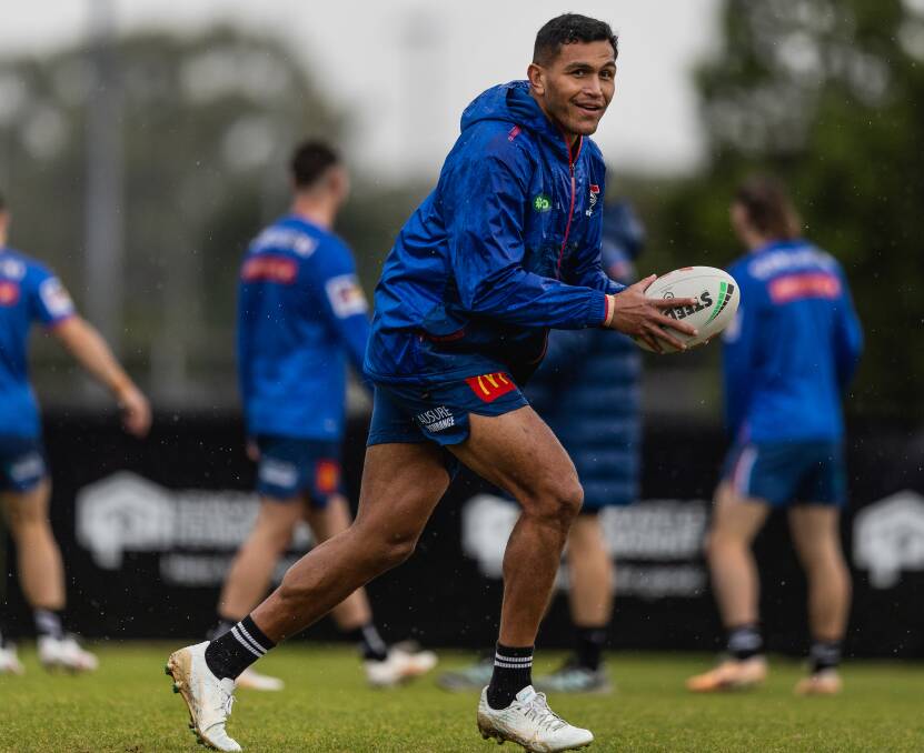 Daniel Saifiti was still all smiles at training on Tuesday. Picture by Marina Neil