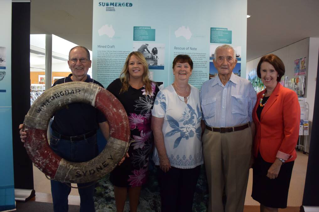 History showcased: Mid North Coast Maritime Museum coordinator Ted Kasehagen, mayor Peta Pinson, Mid North Coast Maritime Museum president Jan Howison, vice-president Keith Chambers and Port Macquarie MP Leslie Williams at the Port Macquarie Library launch of Submerged: Stories of Australia’s Shipwrecks.