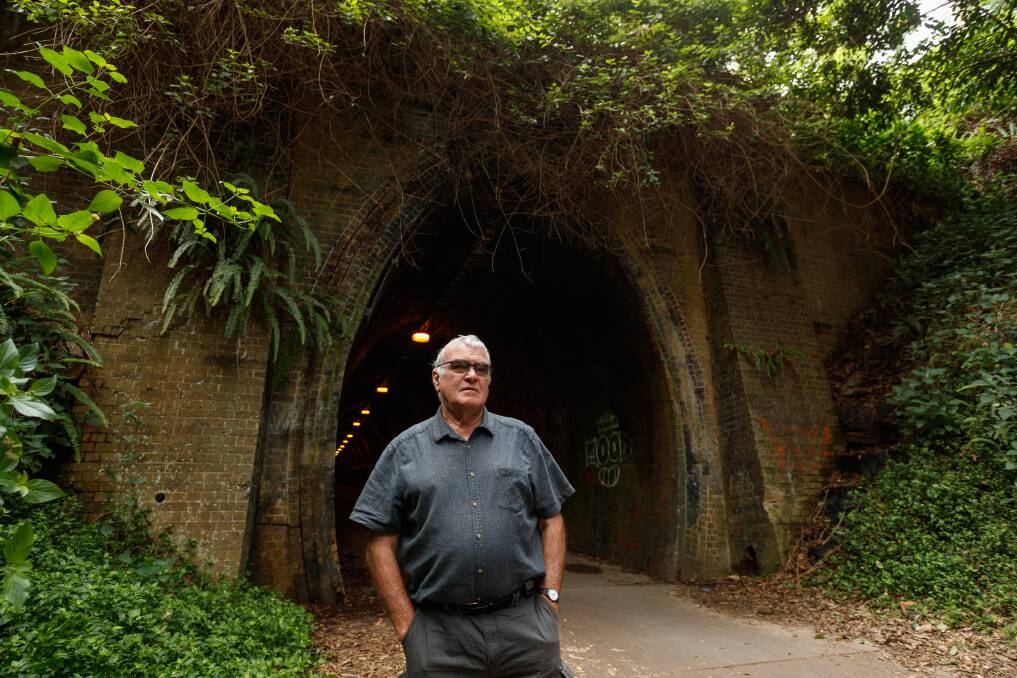 CONCERNED: Rail historian and author Ed Tonks at the northern end of the Fernleigh Track tunnel. Picture: Max Mason-Hubers 