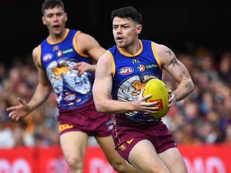 Lachie Neale was his usual prolific self in the Lions' 11-point win over the Crows at the Gabba. (Jono Searle/AAP PHOTOS)