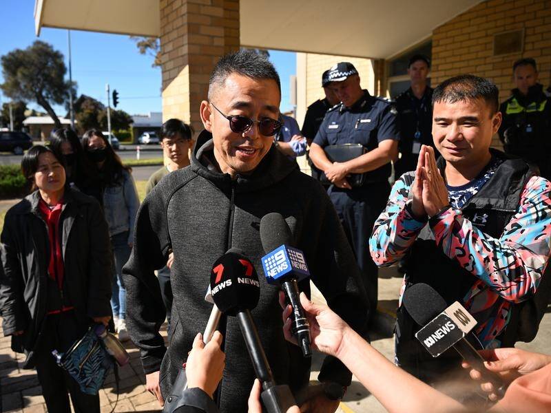 Jack Shi, father of one of four teenagers found safe in Victoria, has spoken to reporters. (James Ross/AAP PHOTOS)