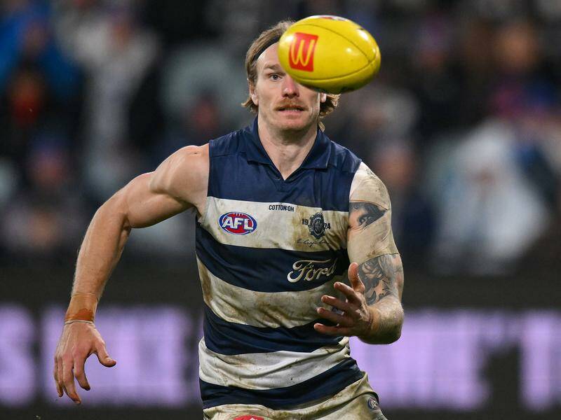 All-Australian defender Tom Stewart is relishing an increased role in midfield role for Geelong. Photo: Morgan Hancock/AAP PHOTOS